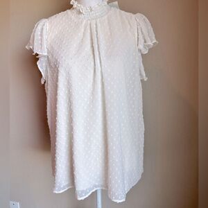 High neck ivory flutter sleeve top by Gibsonlook